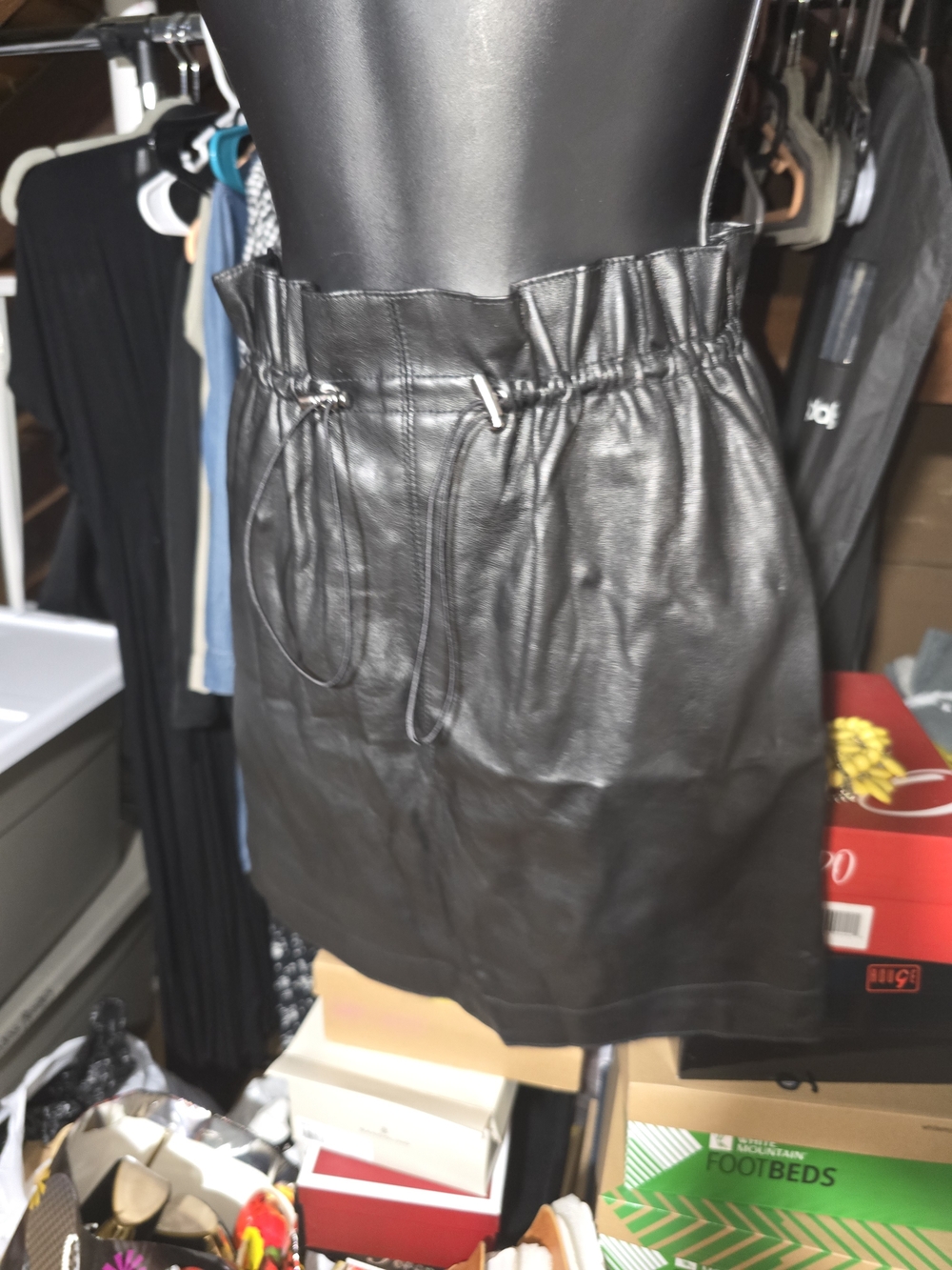 H&M Black Faux Leather Paperbag Mini Skirt